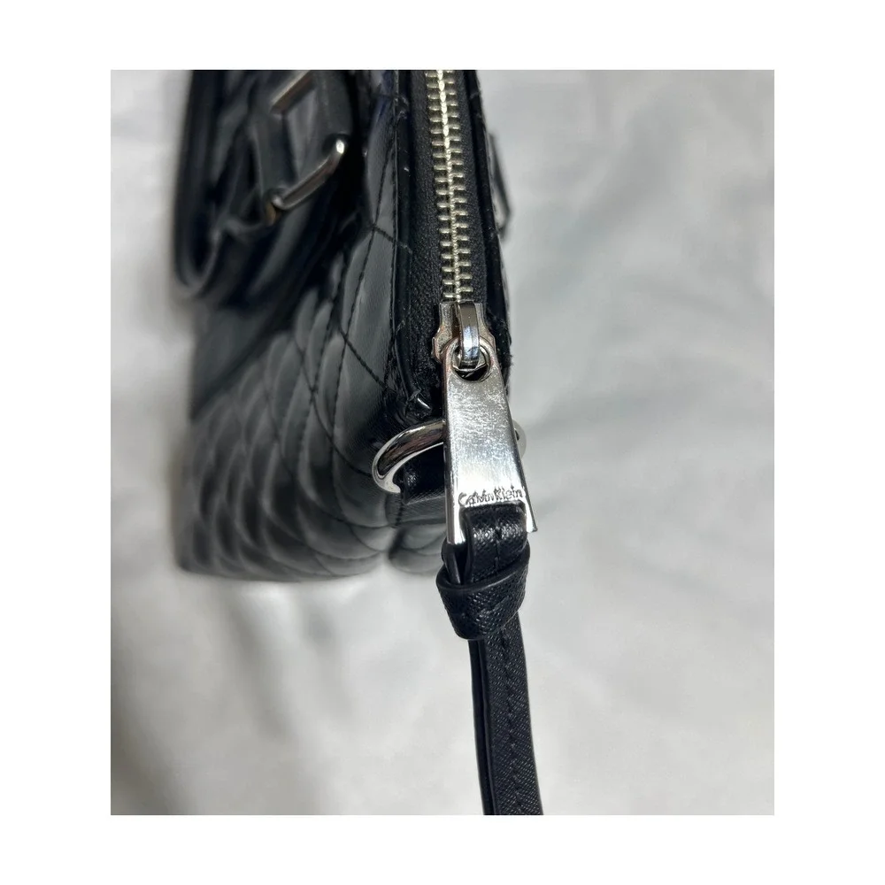 Calvin Klein‎ Black Quilted Satchel Top Handle Handbag Designer Purse